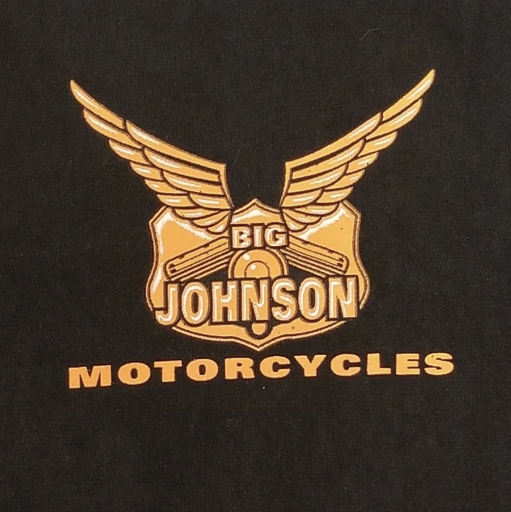 Old 1998 Big Johnson Motorcycle Black T Shirt sz L Bikers Graphic Language